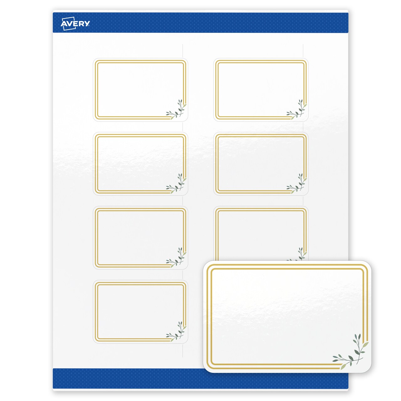 Avery Printable Rectangle Labels, Gold Double Border with Florals, 2" x 3", Glossy White Rectangle Labels, Permanent, Laser/Inkjet, 80ct, Great for Product Labels